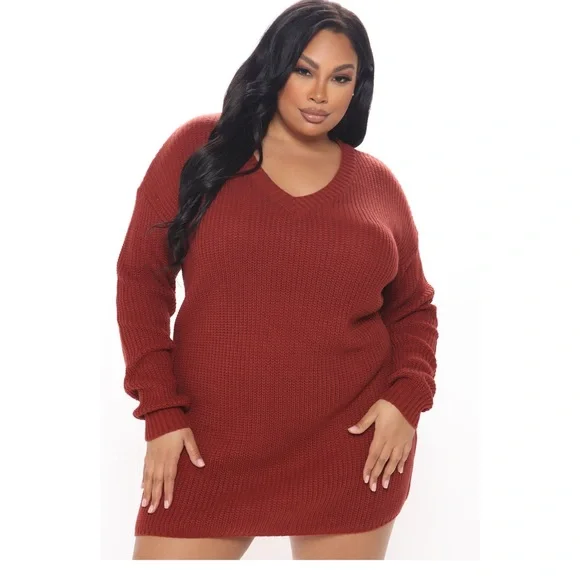 fashion nova red sweater dress Hey Miss Midi Dress in Red main image 1